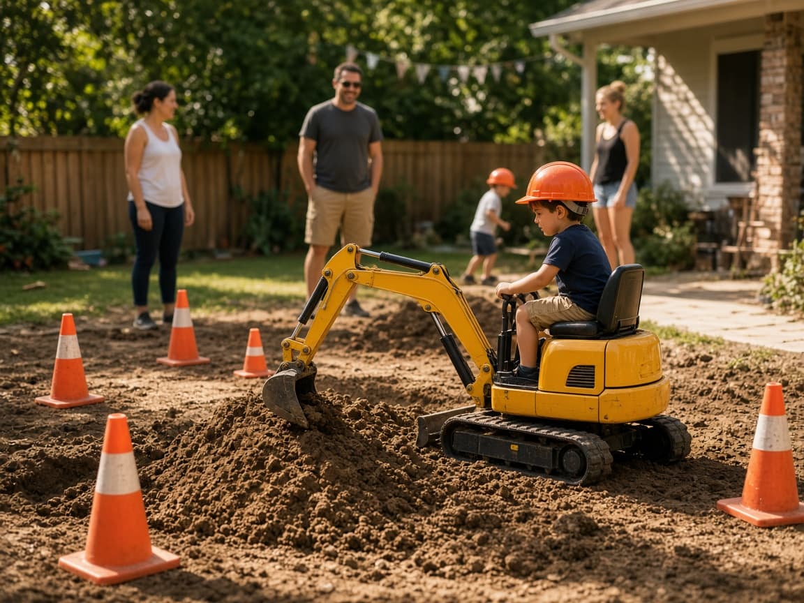 Mini excavator at a backyard party