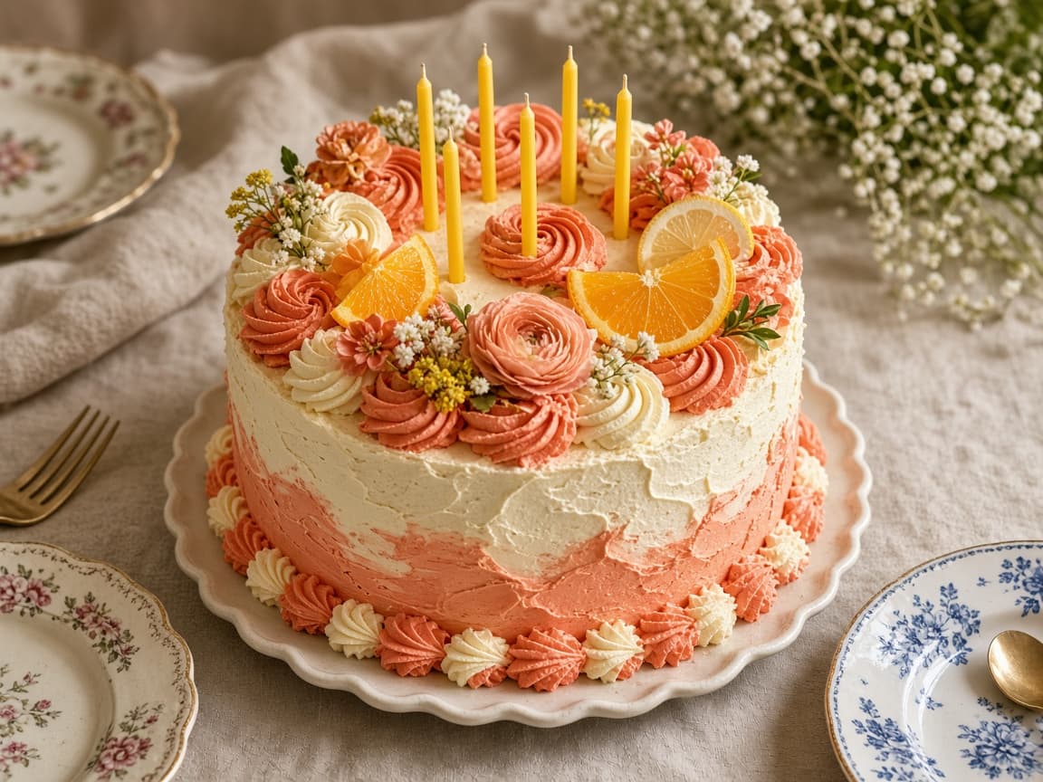 Birthday cake on a party table